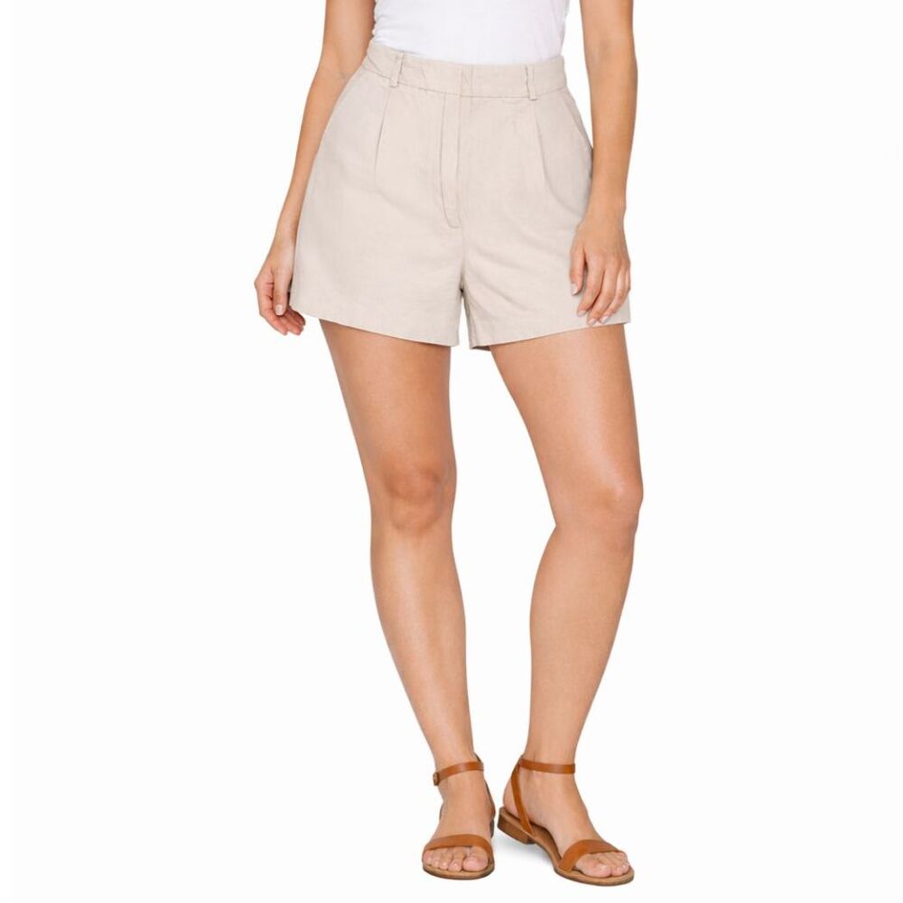Zara Women’s High Rise Linen Blend Tailored Shorts Tan Size XL
